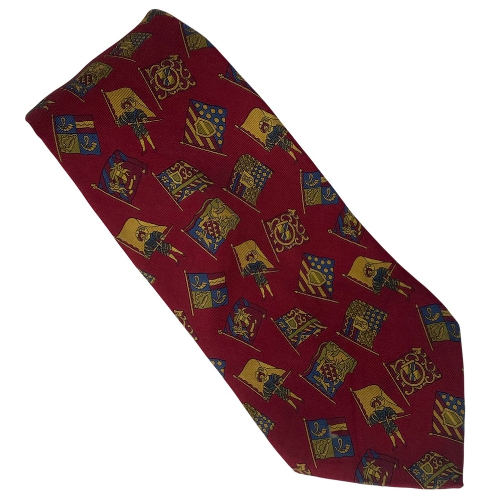 SALVATORE FERRAGAMO Silk Tie Mens Red Novelty Flags Italian Luxury 3.5x60‎